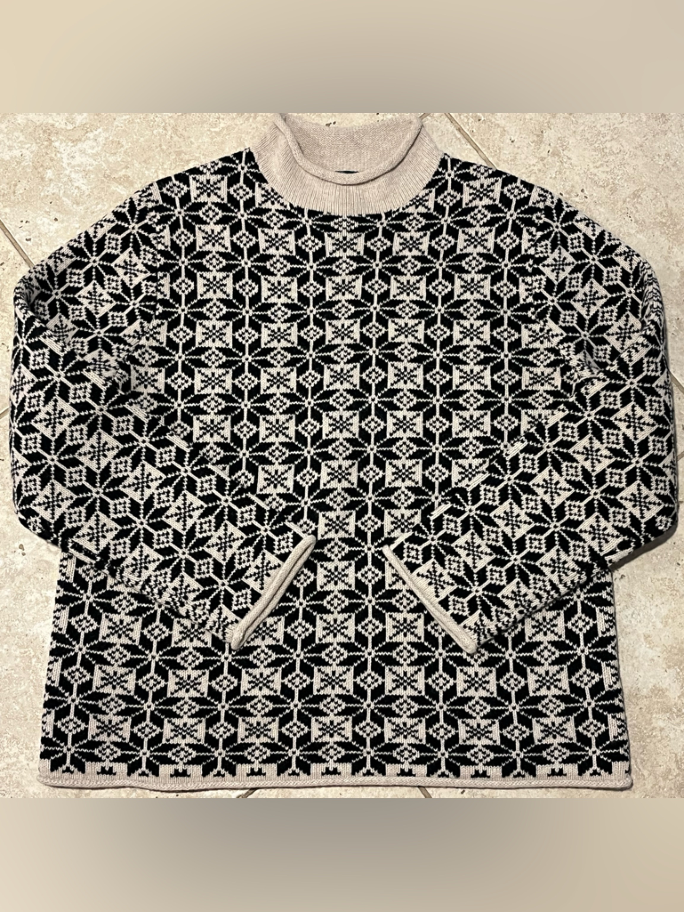 J Crew Lambs Wool Roll Neck Sweater Snowflake Nordic Heavy Fair Isle $198 Nwt